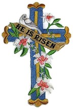 [Custom] Holy Sacred Cross with Nature's Bounty [He is Risen] Embroidery Iron On - $16.72