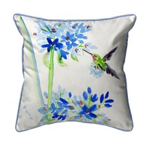 Betsy Drake Hummingbird &amp; Blue Flowers Large Pillow 18x18 - £47.70 GBP