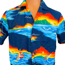 Winnie Fashion Hawaiian Aloha M Shirt Ocean Beach Palm Trees Sailboat Hawaii - £35.87 GBP