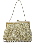 VTG Ivory Beaded Evening Purse Mother of Pearl Handle Clasp Formal Bag H... - $29.99