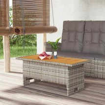 Outdoor Garden Adjustable Poly Rattan Patio Coffee Table With Wood Top W... - £108.70 GBP+