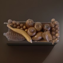 Vintage Wood Fruit Bowl  &amp; 10 Pc Fruit Hand Carved Monkey Pod Wood 1970’... - $33.97