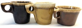 Lot of 3 Vintage Hull Brown Yellow Drip Glaze Coffee Mug Cup Oven Proof USA  - £35.55 GBP