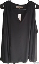 Loft Blouse Size L Black Sheer Long Sleeves V Neck Cold Shoulder NWT  - $16.83