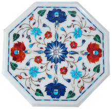 12&quot; Marble Coffee Table Top Pietra Dura Floral Lapis Inlaid Marquetry Furniture - £316.18 GBP