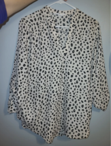 Lush Cheetah Print White Black Crepe Blouse Roll Tab Career Shirt SZ M - $19.80