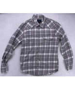 Luck Brand Shirt Men Medium Pearl Snap Gray Plaid Saturday Stretch Western - £13.31 GBP