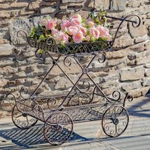 Two Tier Iron Flower Push Cart Odesa 1794&quot; in Assorted Colors (Antique Bronze) - £219.89 GBP