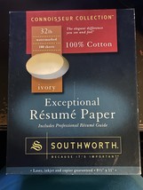 Southworth 100% Cotton Resume Paper 32 lbs. 8-1/2 x 11 Ivory Wove 58 Sheets - £4.42 GBP