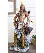 Native Tribal Indian Warrior Hunter Holding Axe With Bald Eagle Figurine - €45,17 EUR