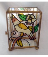 Vintage INTERPUR Footed Glass Trinket Display Box w/ Bird, Mirror Back (... - $19.50