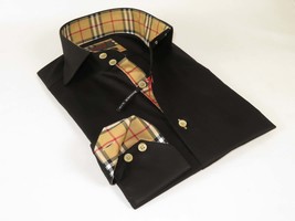 Men's AXXESS Turkey Sports Dress Shirt 100% Soft Cotton High Collar 923-04 Black image 2