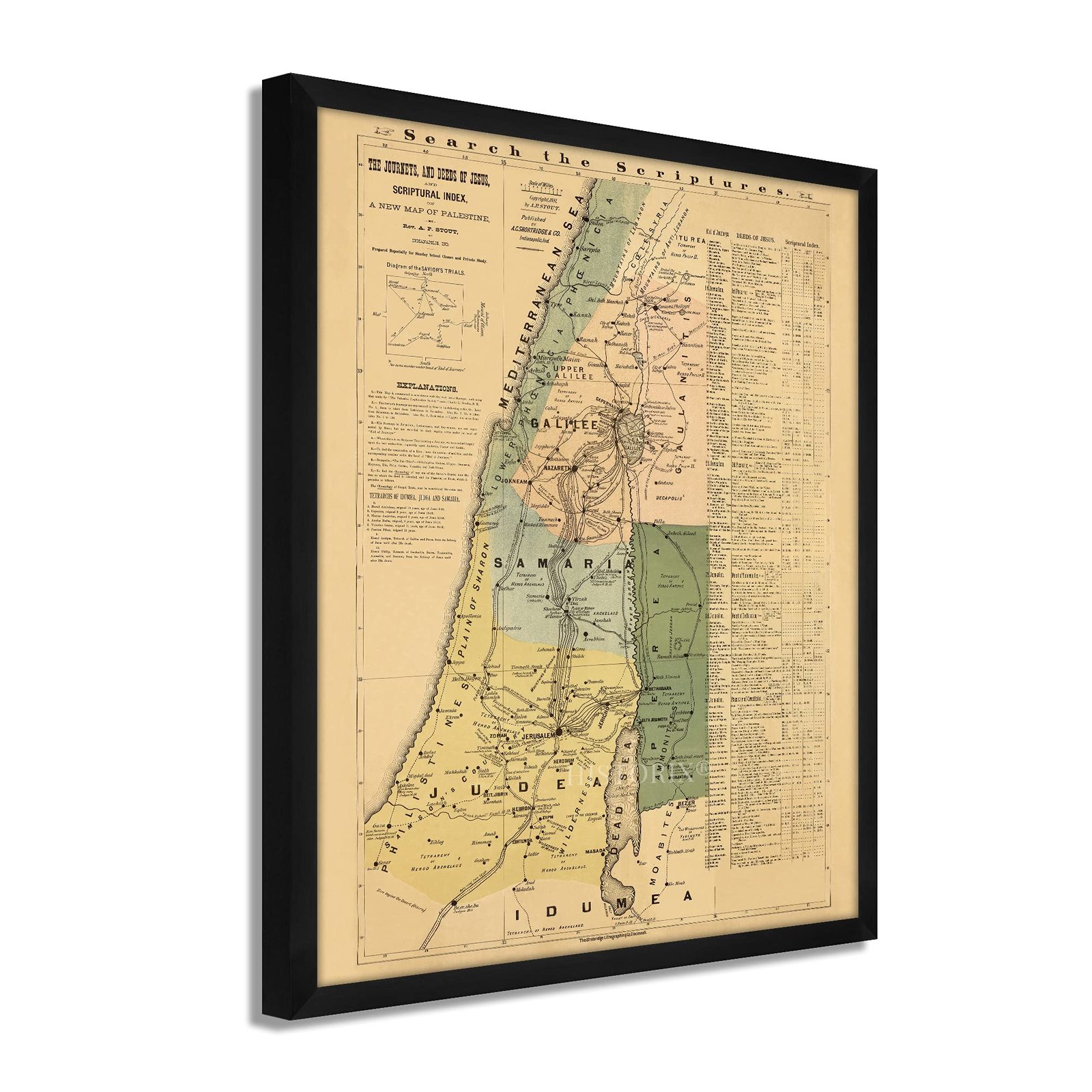 HISTORIX Vintage 1881 The Journeys and Deeds of Jesus Christ Map - 19x25... - £207.61 GBP+