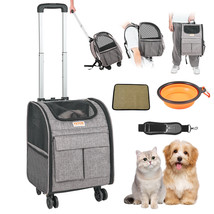 VEVOR Cat Carrier with Wheels Rolling Pet Carrier with Handle 18 lbs Grey - £51.08 GBP