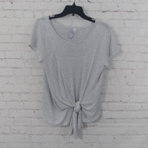 Alya Top Womens Large Gray White Striped Short Sleeve Knot Tie Scoop Tee - £14.38 GBP