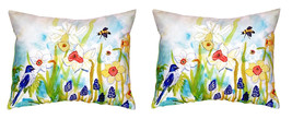 Pair of Betsy Drake Bird &amp; Daffodils No Cord Pillows 18 Inch X 18 Inch - £63.31 GBP