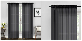 2 Piece Sheer Voile Window Curtains Drapes Set Rod Pocket - Black - P01 - £31.25 GBP