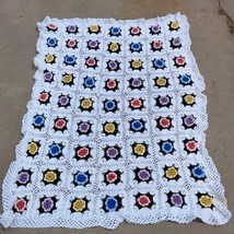Handmade Crocheted 3D Rose Afghan Throw Blanket Granny Hexagon VTG Patte... - €15,46 EUR
