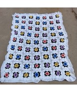 Handmade Crocheted 3D Rose Afghan Throw Blanket Granny Hexagon VTG Patte... - €15,46 EUR