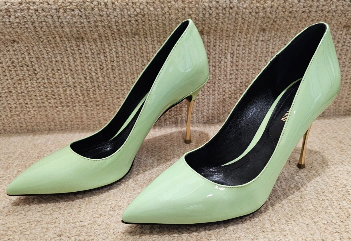 NICHOLAS KIRKWOOD Mint Patent Leather Metal Stiletto Pumps - Size 37.5 NEW! - $183.99