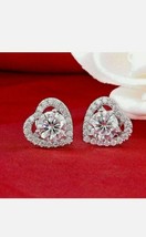 14k White Gold Plated 2.50Ct Simulated Diamond Heart Shaped Halo Stud Earrings - $103.25