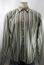 Lacoste Green Brown Striped Brushed Cotton Long Sleeve Dress Shirt - Men... - $33.20