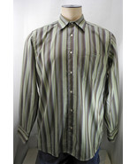 Lacoste Green Brown Striped Brushed Cotton Long Sleeve Dress Shirt - Men... - $45.40 CAD