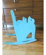 Antique Primitive Blue Green Paint CHILD&#39;S Vtg Wood ROCKING CHAIR Kitty Cat - £97.38 GBP