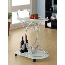 Allen White Chrome Bar Cart: 2-Tier Glass Shelf - $2,969.97 MXN