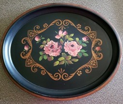 Vintage ~ E.T. Nash Co. Metal Tray ~ Floral Print ~ Large Oval Serving Tray - $50.00