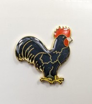 Black Rooster Cock Enamel Pin Hat Tac Chicken - £3.91 GBP