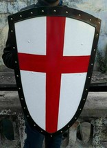 Knight Templar Red Cross Shield 30 inch 18G Battle Armor Shield Halloween - £118.43 GBP