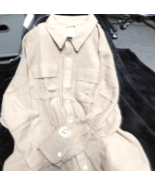 VICTORIA&#39;S SECRET PINK  Light Brown TAN FLEECE LOGO SHACKET JACKET SHIRT... - $41.07 CAD