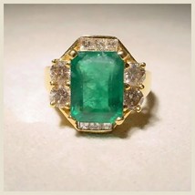 18K Yellow Gold 4.50 CT Emerald &amp;Diamond Bridal Engagement Wedding Gift Ring - £2,276.91 GBP
