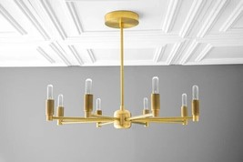 Mid Century Modern Brass 8 Lights Sputnik Chandelier Ceiling Light Fixture - £320.90 GBP