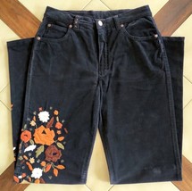 DISMERO Light Black Velvet Stretch Cotton Jeans w/ Embroidered Flowers (31) - £15.58 GBP