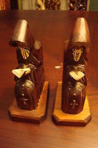 Wooden carved monks bookends, very nice condition, no marks, 6&quot; [88B] - £43.52 GBP