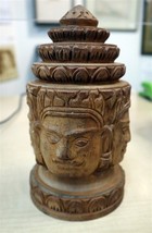 Vintage Carved Tibetan Multi Faced Wooden Buddha With Temple Headdress ca1970 - £125.29 GBP