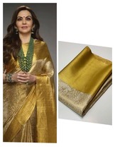 Neeta Ambani yellow gold tissue silk saree, Gift for her, Tanchui saree, festiva - £59.28 GBP