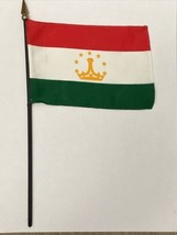 New Tajikistan Mini Desk Flag - Black Wood Stick Gold Top 4” X 6” - £3.93 GBP