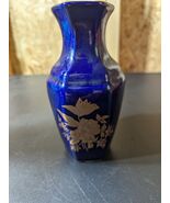 vintage Miyako blue cobalt porcelain vase w/gold accent flowers - €20,26 EUR