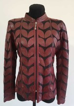 Burgundy Leather Leaf Jacket Women All Colors Sizes Genuine Short Zip Li... - £176.00 GBP