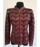 Burgundy Leather Leaf Jacket Women All Colors Sizes Genuine Short Zip Li... - £179.20 GBP