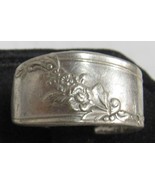 Silverplate Holly Hock Blossom Flower Spray Spoon Ring Sz 8 Vintag Band ... - $40.93 CAD
