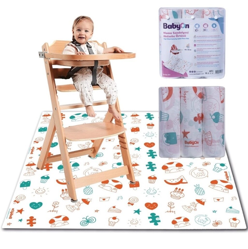 Unisex BabyOya High Chair Activity Splot Floor Mat White Multicolor 100 ... - $15.84
