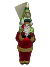 Patricia Breen Carry Me Santa Red Green Rare 9&quot; 1998 Glass Gold Glitter Tags - £59.73 GBP