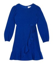 MSRP $68 Rare Editions Big Girls Pique Glitter Knit Faux Wrap Dress Blue... - £35.50 GBP