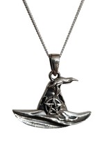 Witch Hat Pentacle Pendant Necklace 925 Silver 18&quot; Curb Chain Jewellery &amp; Boxed - £36.15 GBP