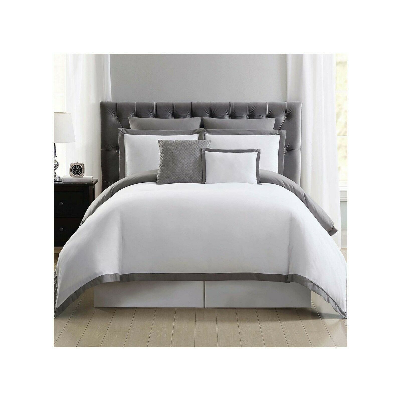 Truly Soft Everyday Full/Queen Hotel Border 7-pc  Duvet Cover Set White/Gray - $79.19