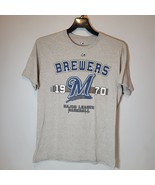 Milwaukee Brewers Mens Shirt Medium Gray Short Sleeve Majestic MLB Casual - $12.99